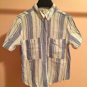 Linen Feel Blue and White Strip Shirt